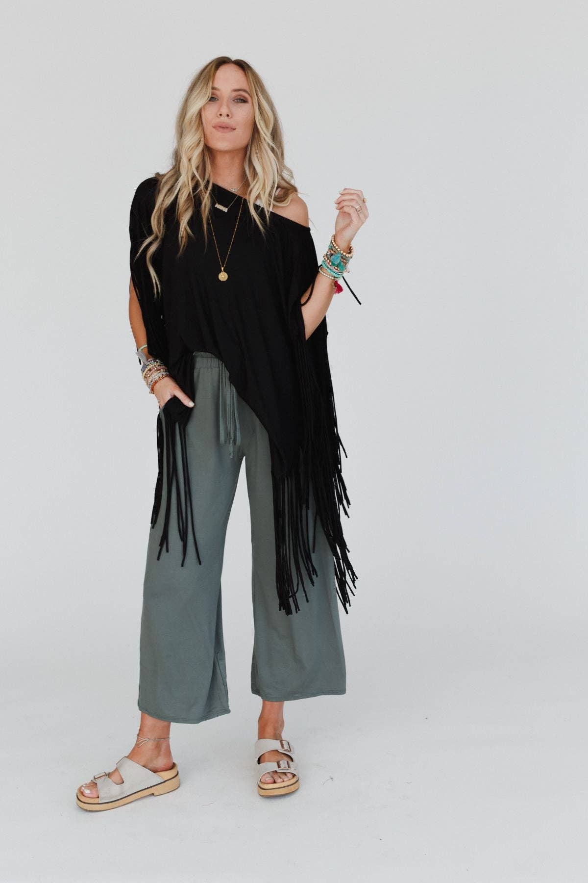 Oversized Western Showstopper Fringe Top - Black