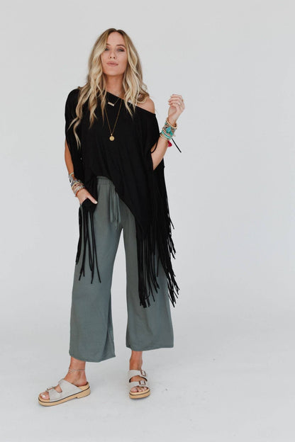 Oversized Western Showstopper Fringe Top - Black