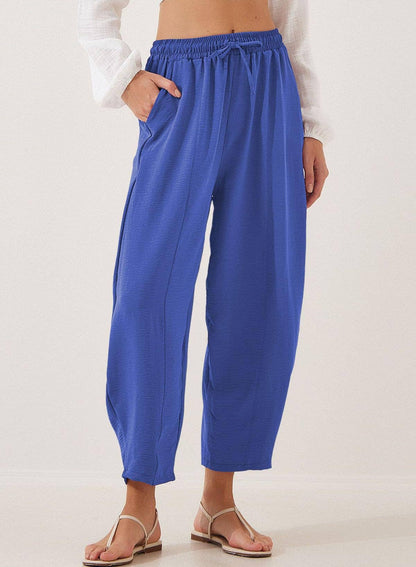 Women's Elastic Waist Drawstring Casual Cropped Harem Pants