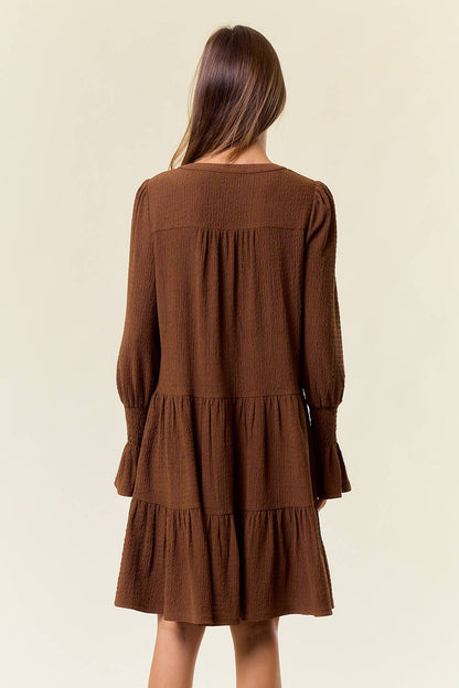 CUFF PUFF LONG SLEEVE TIERED MINI DRESS