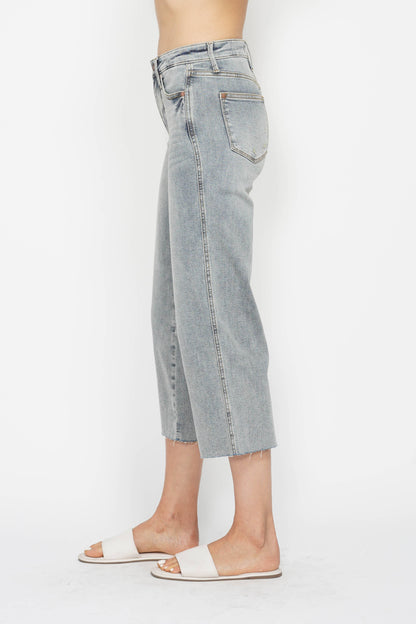 Mid-Rise Tummy Control Raw Hem Crop Wide Judy Blue