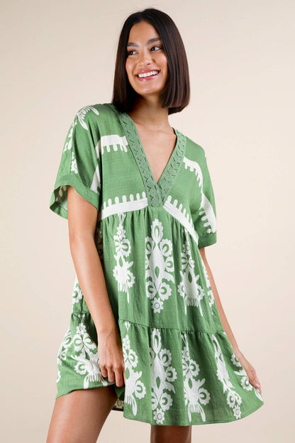 PLUS SIZE Printed V-Neck Woven Mini Dress