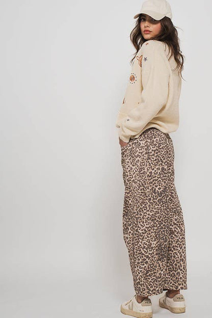 Leopard Print Barrel Jeans