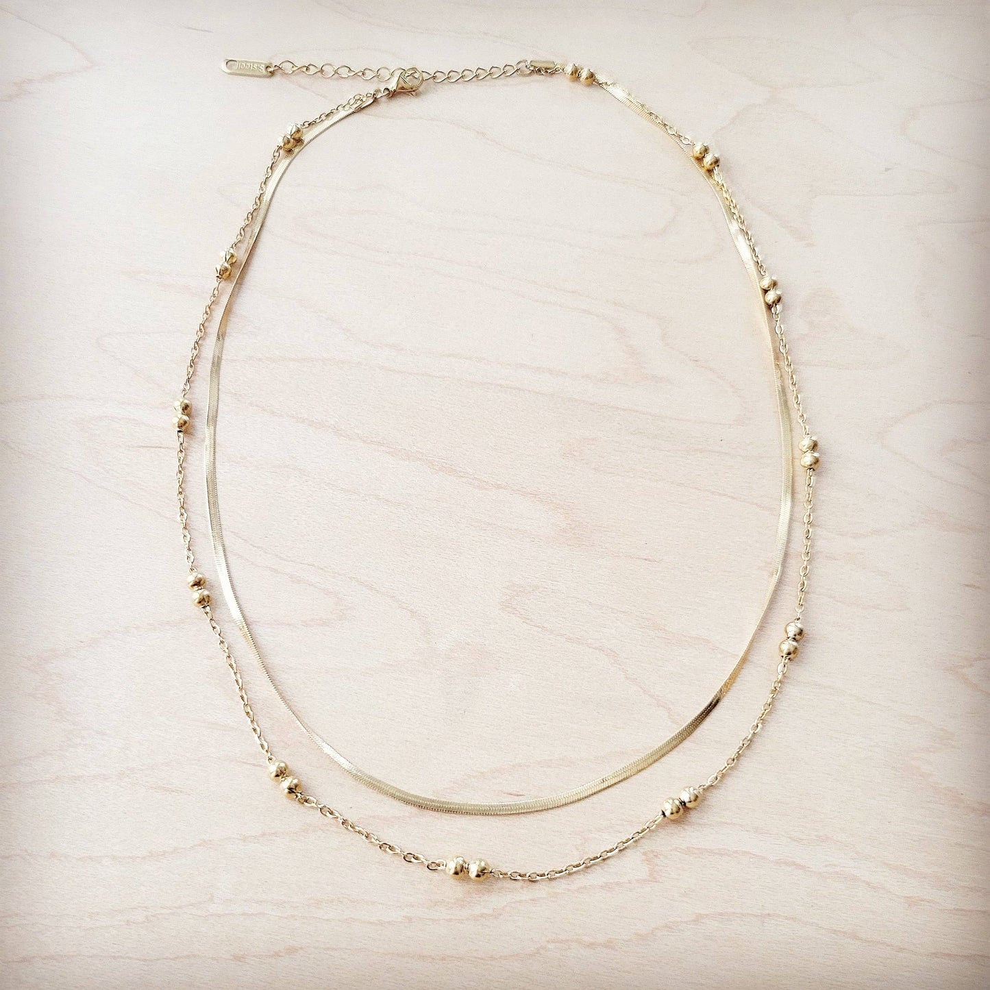 Double Strand Gold Necklace Genuine 18 K Gold Plated