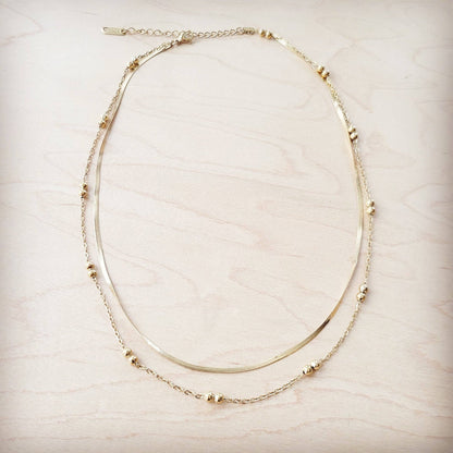 Double Strand Gold Necklace Genuine 18 K Gold Plated