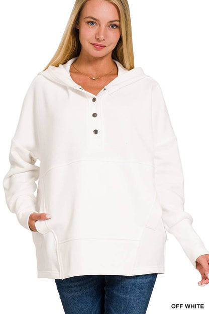 Fleece Half Snap Button Hooded Sweatshirts