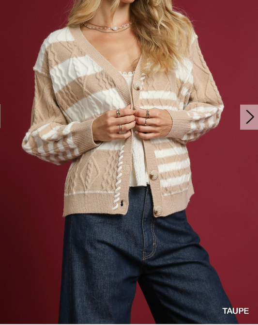 Textured Stripe Button-Up Cardigan