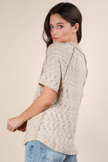 Solid Casual Knit Top with Patch Pocket