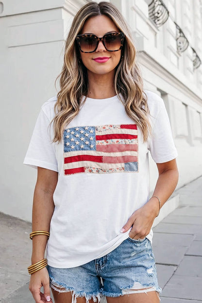 Faux Patchwork USA Flag Print Tee