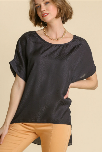 Animal Jacquard Print Short Dolman Sleeve Top