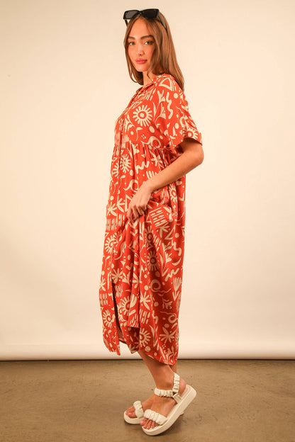 PLUS SIZE Oversized Printed Shirt Midi Dress
