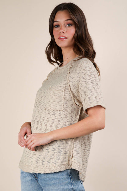 Solid Casual Knit Top with Patch Pocket