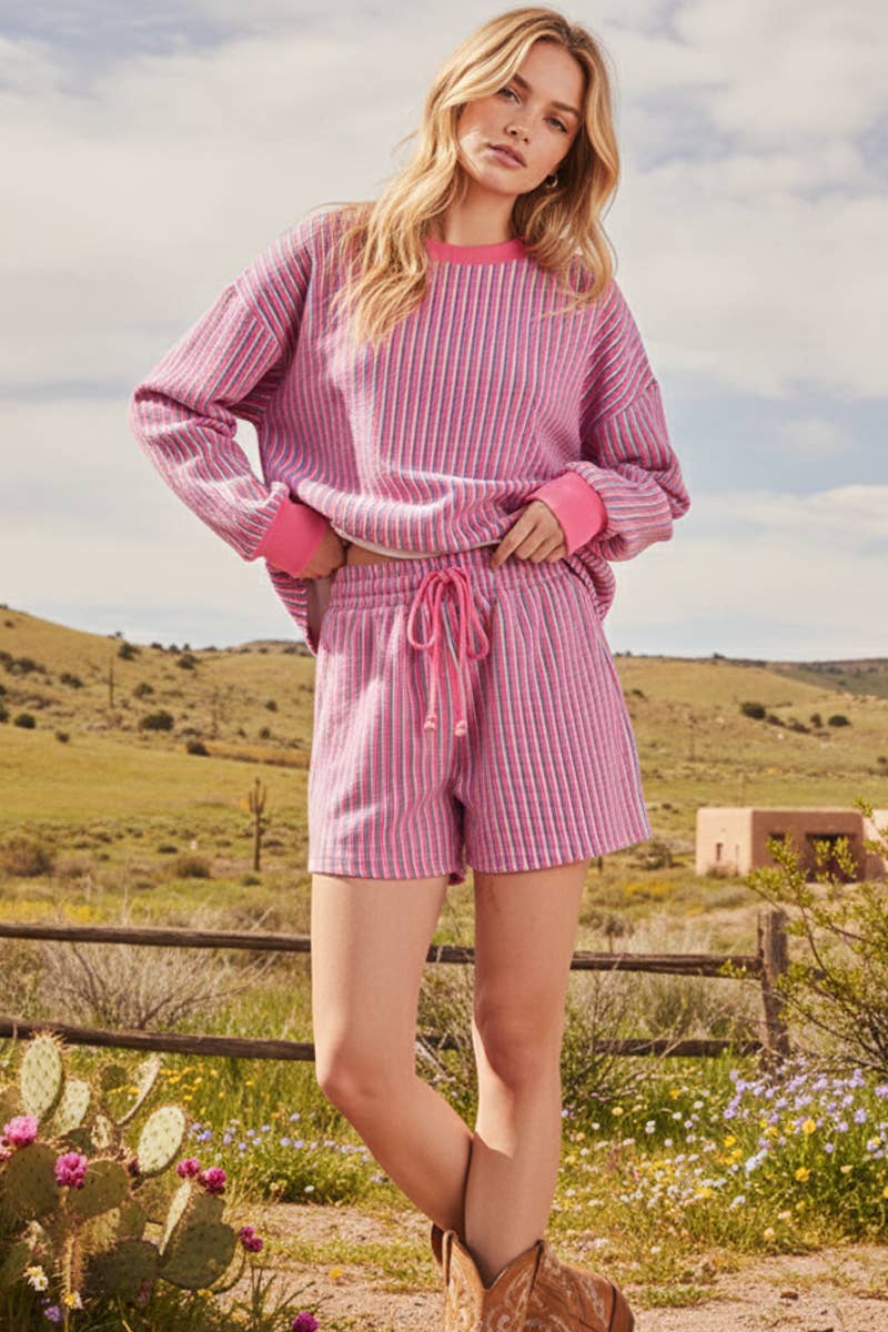 KNIT STRIPED PULLOVER AND SHORTS SETS