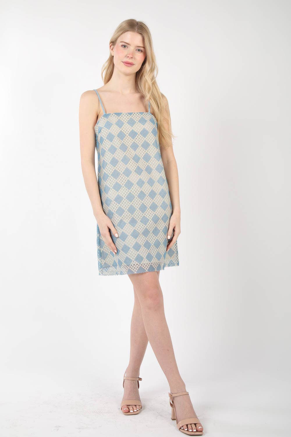 VD33900-Checkered Printed Summer Mini Dress