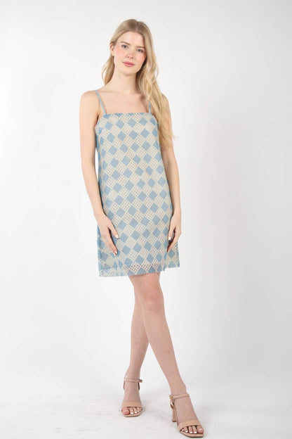 VD33900-Checkered Printed Summer Mini Dress