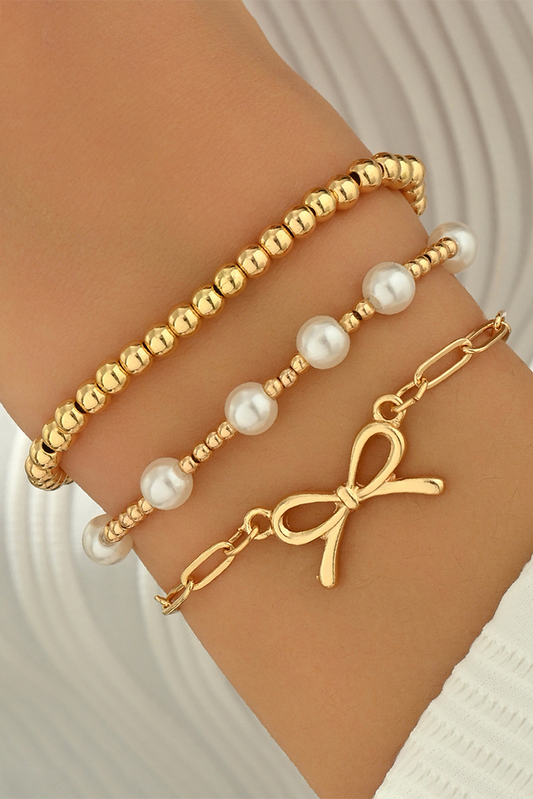 Bow Chain Link Pearl Beaded Multi Layer Bracelet