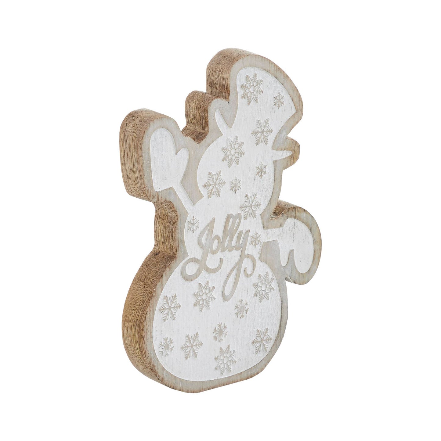 White Washed Jolly Natural Wooden Snowman