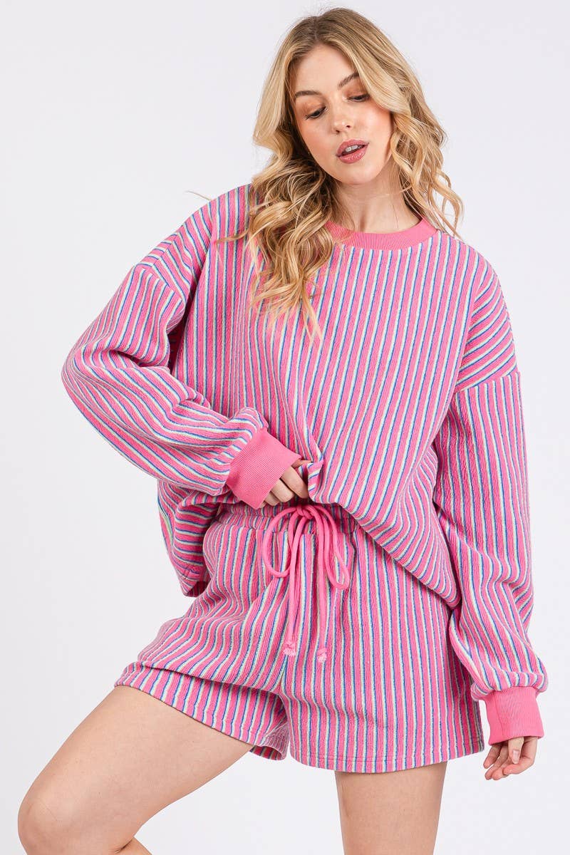 KNIT STRIPED PULLOVER AND SHORTS SETS