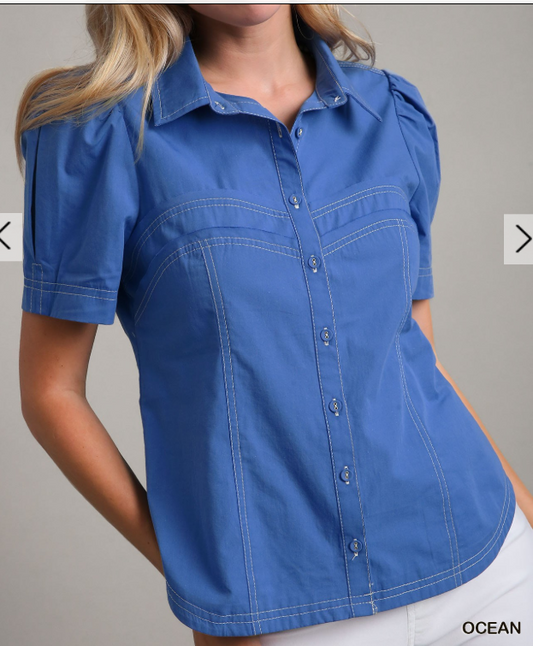 Button Up Colored Stitched Shirt