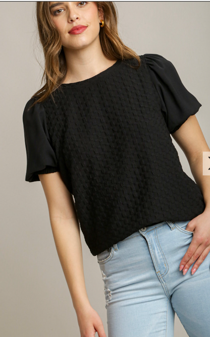 Boxy Cut Jacquard Texture Top with Half Sleeve