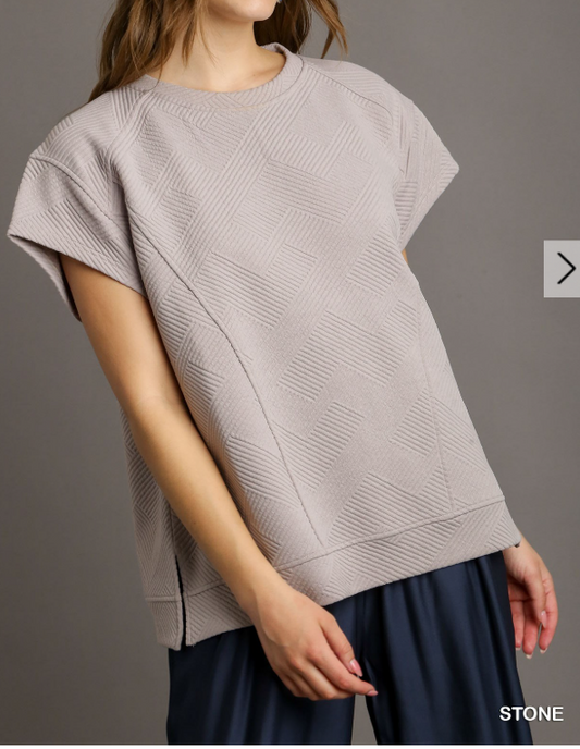 Criss Cross Jacquard Oversized Sweatshirt Top