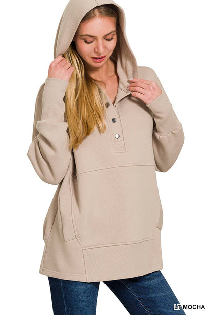 Fleece Half Snap Button Hooded Sweatshirts