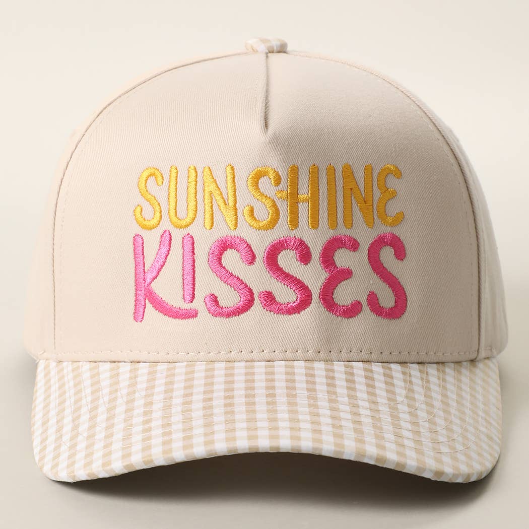 SUNSHINE KISSES Embroidered Gingham Trucker Hat