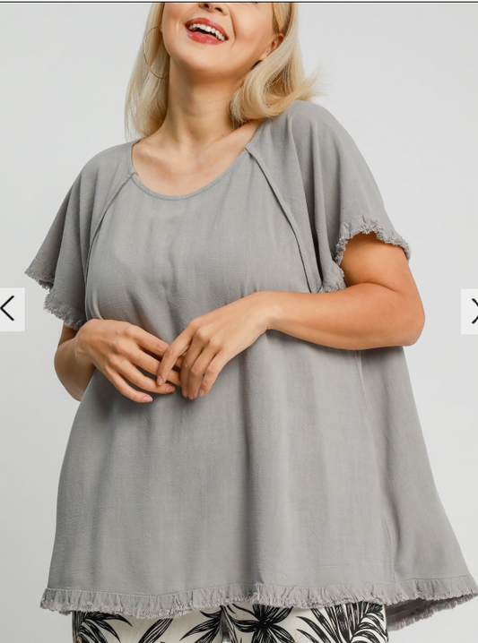 Linen Frayed Edge Top