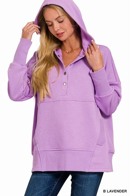 Fleece Half Snap Button Hooded Sweatshirts