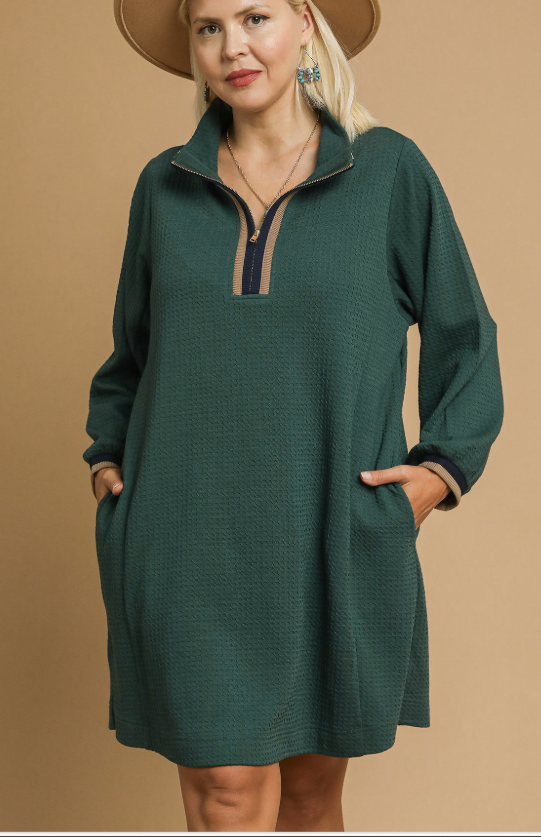 Waffle Knit Quarter Zip Dress