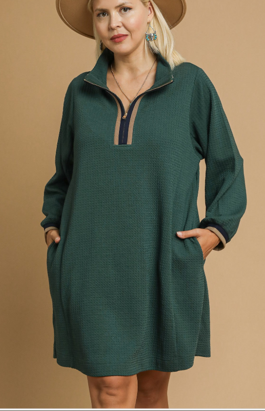 Waffle Knit Quarter Zip Dress