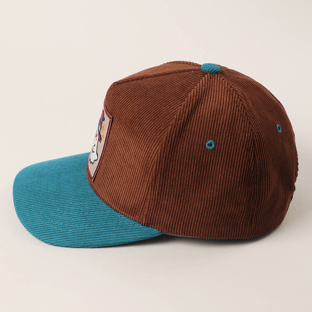 CUTE GHOST Patch Two-Tone Corduroy Trucker Hat