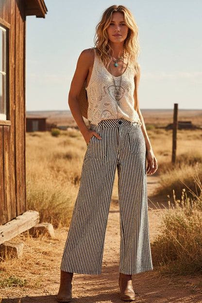 Stretch Striped Wide Leg Pants