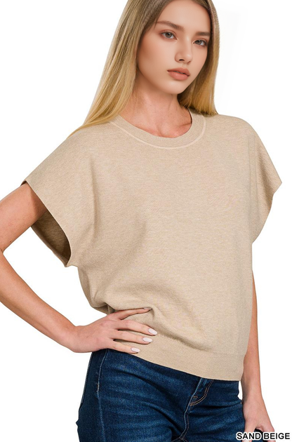 Round Neck Short Dolman Sleeve Sweater