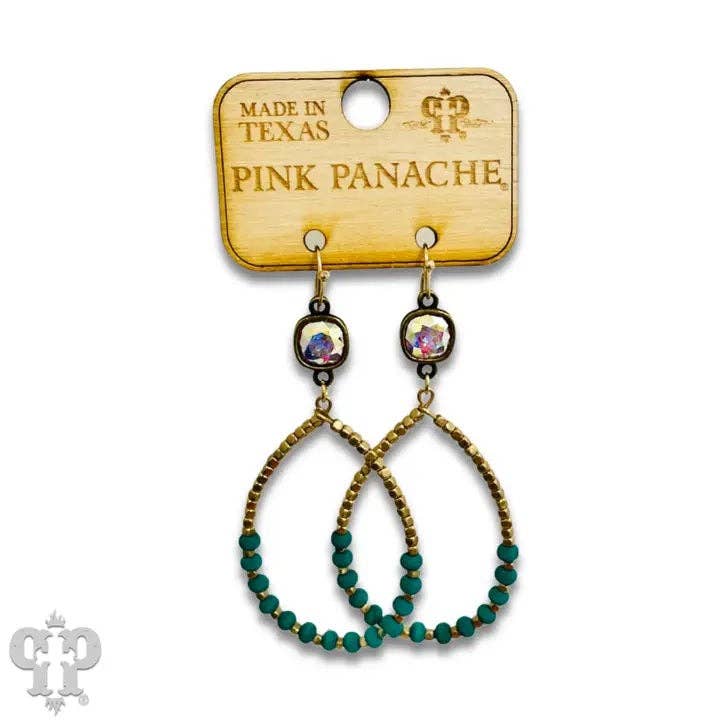 Round wood and gold bead teardrop earring with Austrian crystal