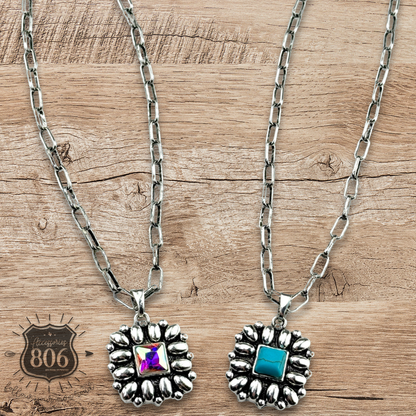 Western silver and stone necklace