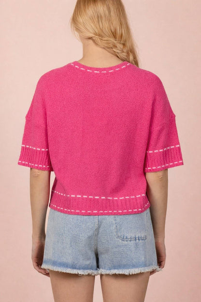 12W3636N-Stitch Detail Knit Sweater Top