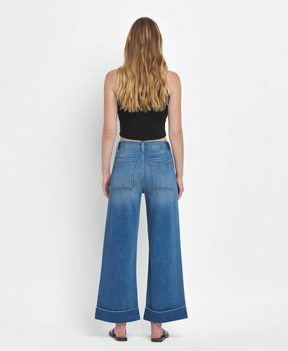KRIS HIGH RISE DOUBLE CUFFED BAGGY WIDE JEANS