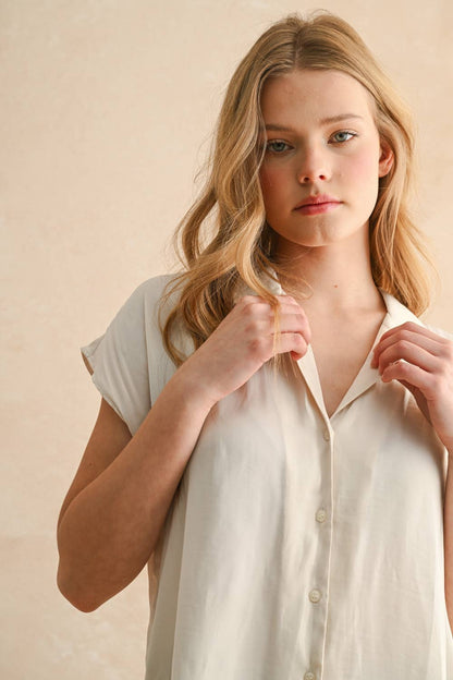 BUTTON DOWN CAP SLEEVE SHIRTS