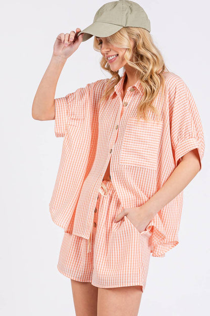 MINI CHECKER BUTTON DOWN TOP AND SHORTS SETS
