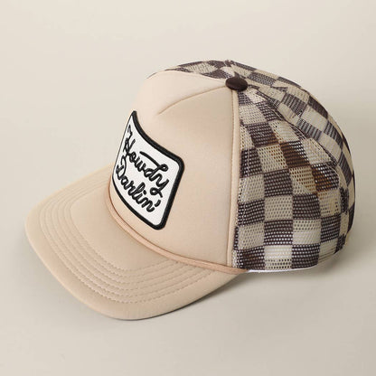 HOWDY DARLIN' Embroidered Patch Checker Foam Trucker Hat
