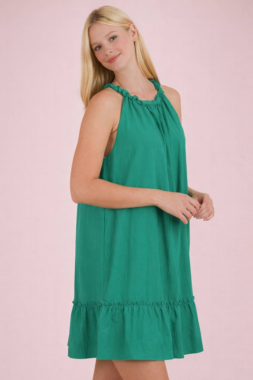 Halter Neck Ruffle Detail Mini Dress