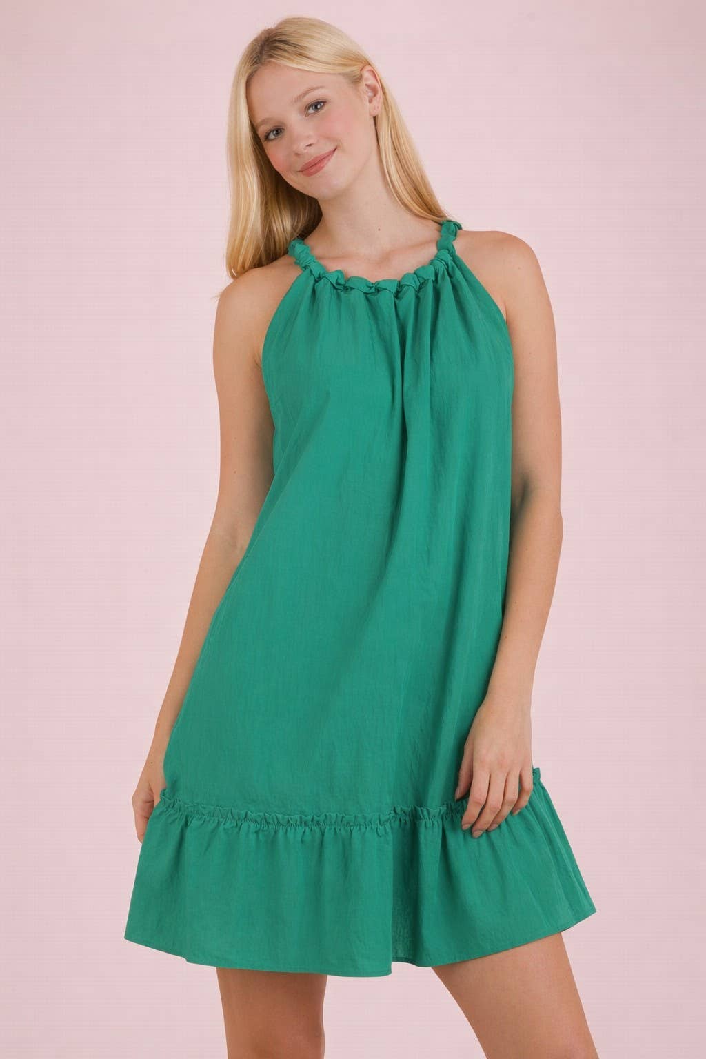 Halter Neck Ruffle Detail Mini Dress