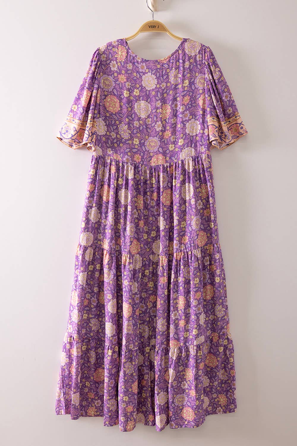Vintage Boho Floral Button-Front Tiered Midi Dress