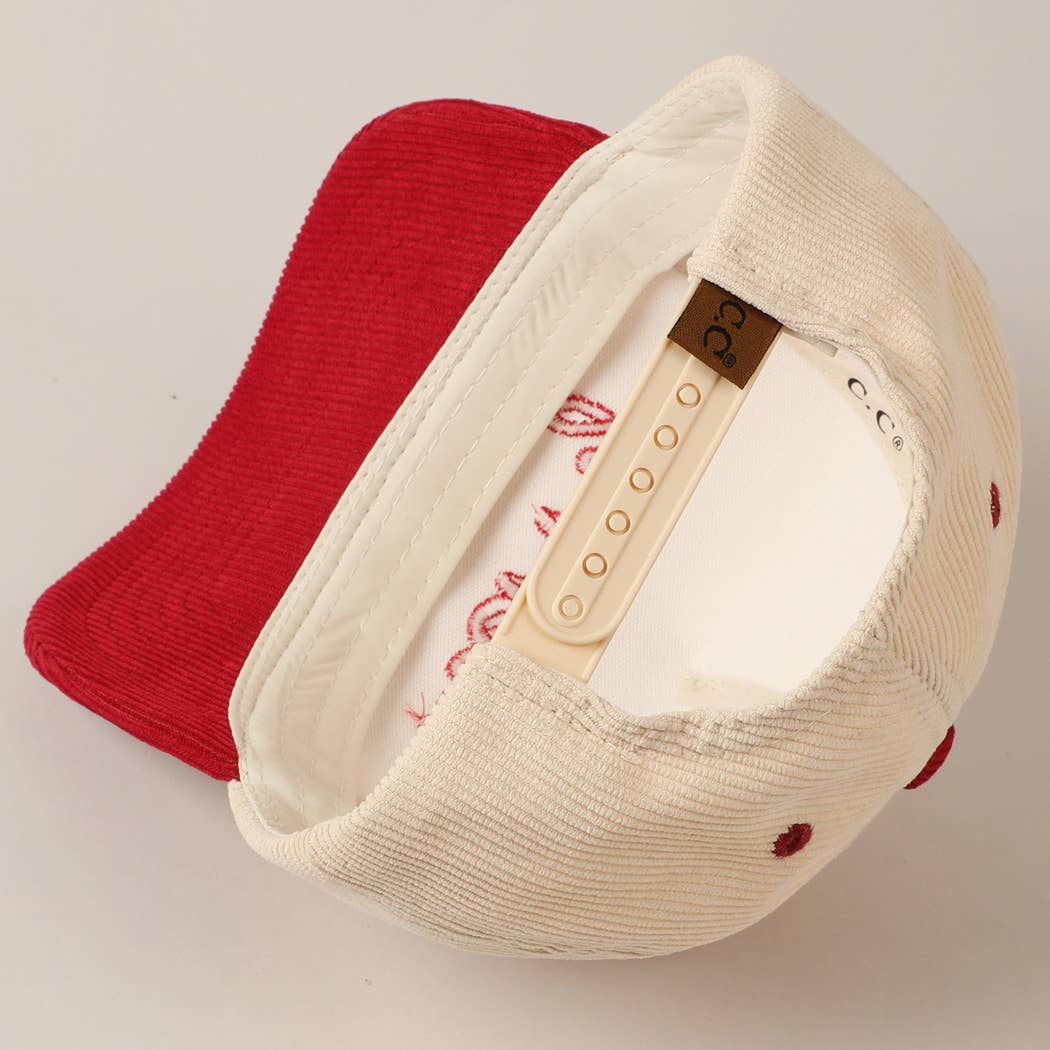 Merry Text Embroidery Two-Tone Corduroy Cap