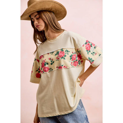 FLORAL PRINT SHORT SLEEVES FRENCH TERRY TOP