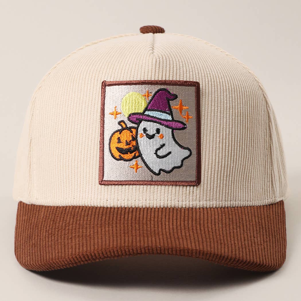 CUTE GHOST Patch Two-Tone Corduroy Trucker Hat