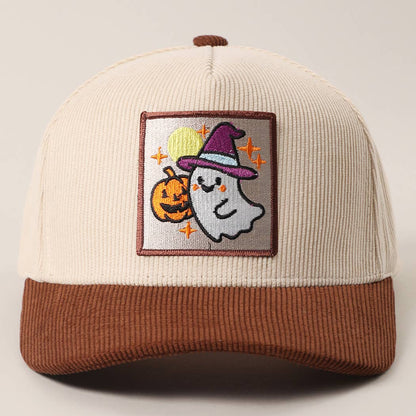 CUTE GHOST Patch Two-Tone Corduroy Trucker Hat