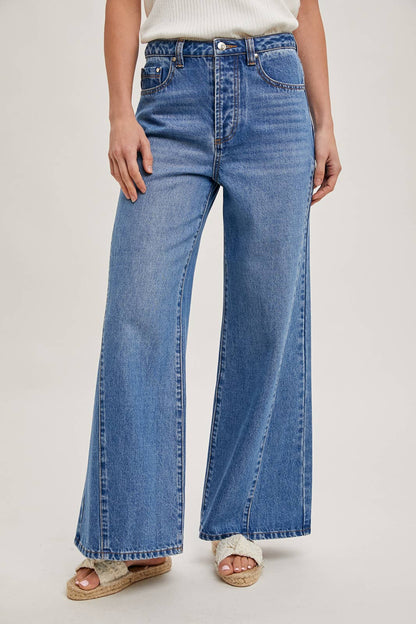 DENIM WIDE LEG MID RISE FLARE JEANS