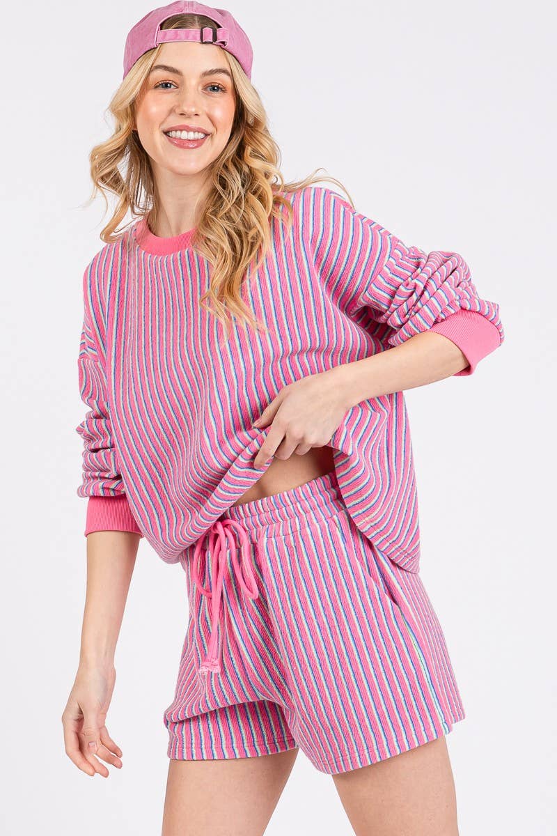 KNIT STRIPED PULLOVER AND SHORTS SETS